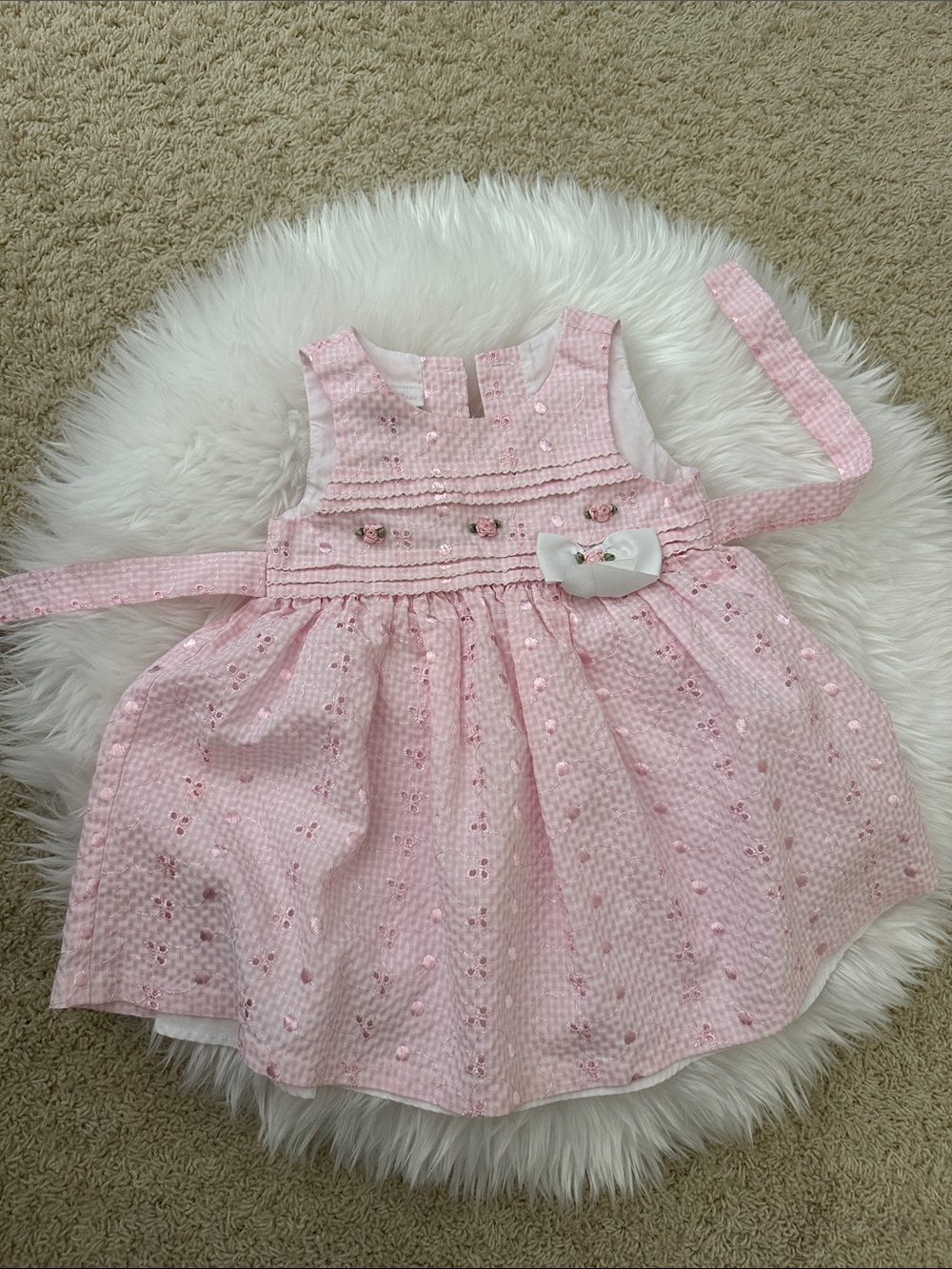 Bonnie Baby Light Pink Eyelet Dress with White Bow